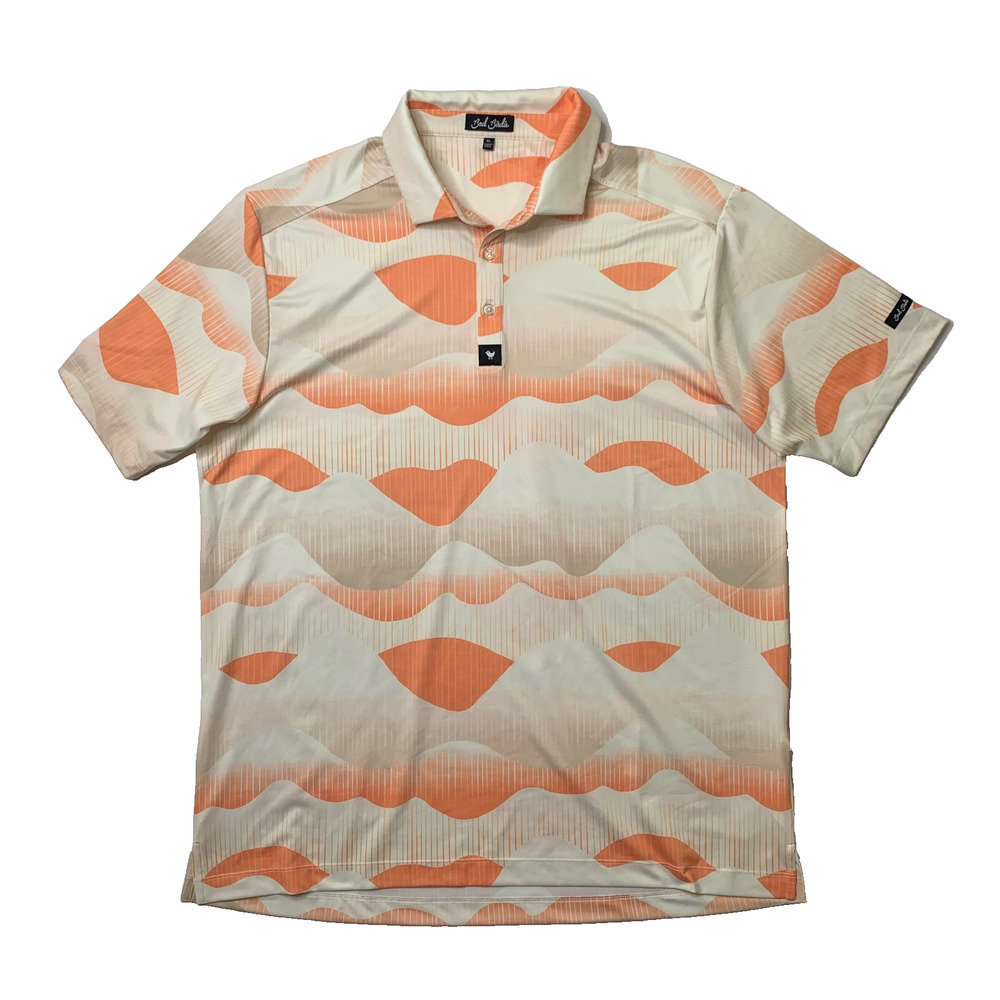 Bad Birdie Shirt Mens XL Extra Large Ivory Golden Hour Golf Polo Wavy Landscape